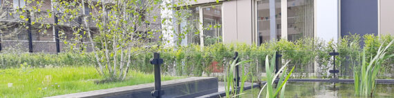 Glazen balustrade om vijver
